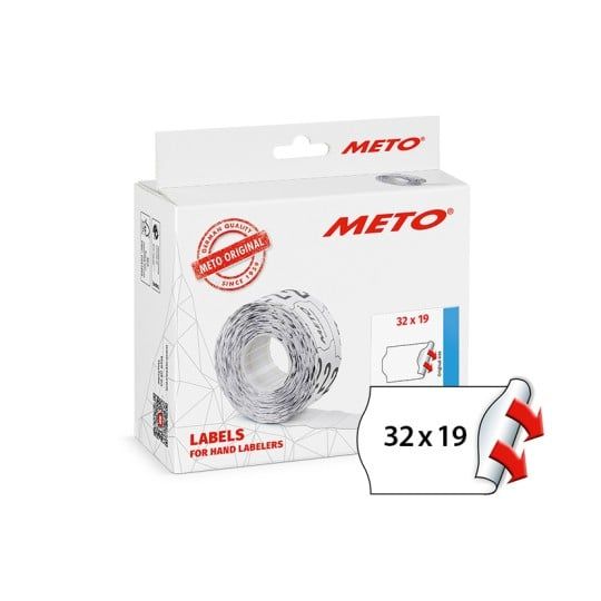 METO-hintalaput 32x19 mm valkoiset, pysyvästi liimautuvat - täydelliset 2-rivisille hintapistoolille - (10 rullaa x 1000 kpl)