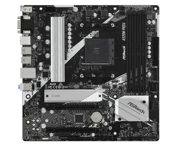 ASRock A520M Pro4 - Moderkort - micro ATX - Socket AM4 - AMD A520 Chipuppsättning - USB 3.2 Gen 1, USB-C Gen1 - Gigabit LAN - inbyggda grafiken (CPU krävs) - HD-ljud (8 kanaler) | Datorkomponenter - Moderkort - Alla Moderkort | GameStuff