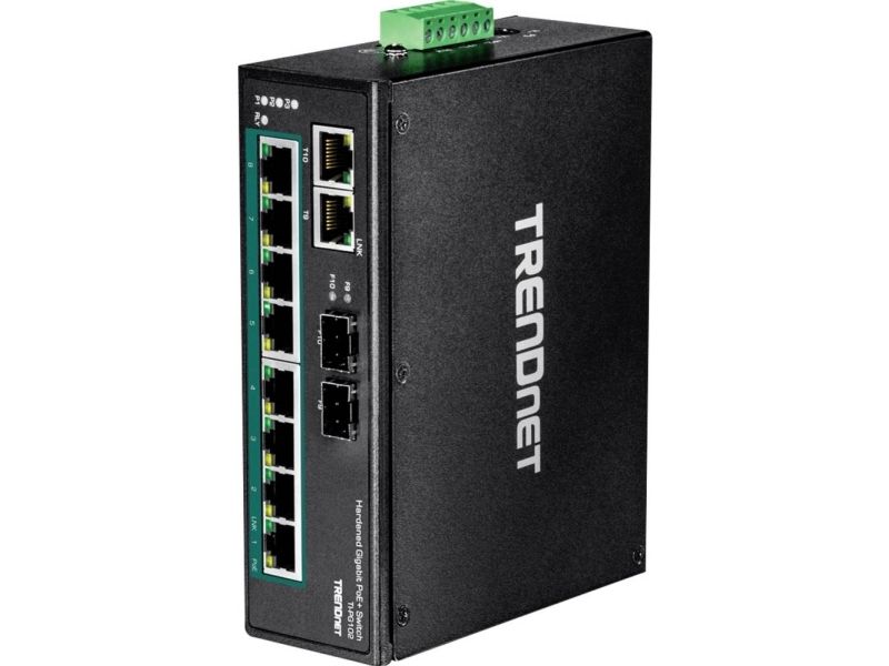 TI-PG102 - Switch - ohanterad - 8 x 10/100/1000 (PoE+) + 2 x kombinations-Gigabit SFP - DIN-skenmonterbar, väggmonterbar - PoE+ (240 W) - likström - TAA-kompatibel