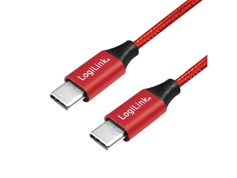 LogiLink CU0155, 0,3 m, USB C, USB C, USB 2.0, Sort, Rød