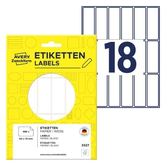Avery Multi-Purpose Labels 3327 - Selv-klæbende - hvid - 19 x 50 mm 486 stk. etiketter