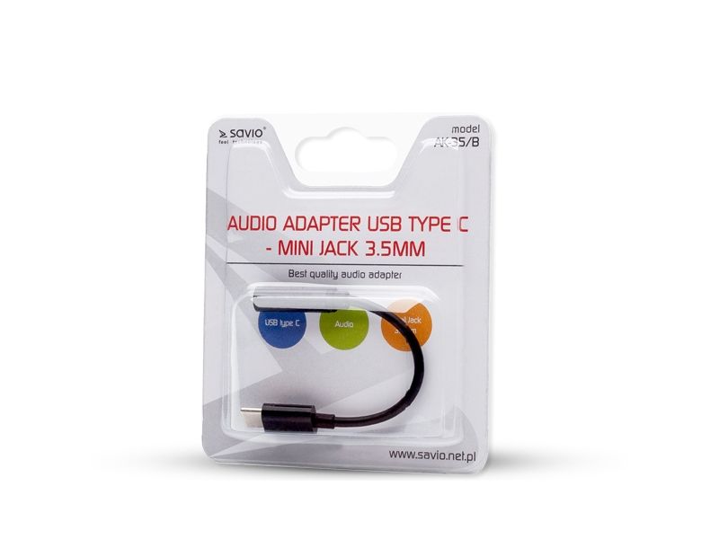 Savio Ak-35/B, Usb Type 3.1 C, Jack 3.5Mm, 0,12 M, Schwarz