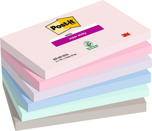 3M 655-6SS-SOUL, Rektandel, Blå, Grøn, Grå, Lavendel, Lyserød, Papir, 127 mm, 76 mm, 90 ark