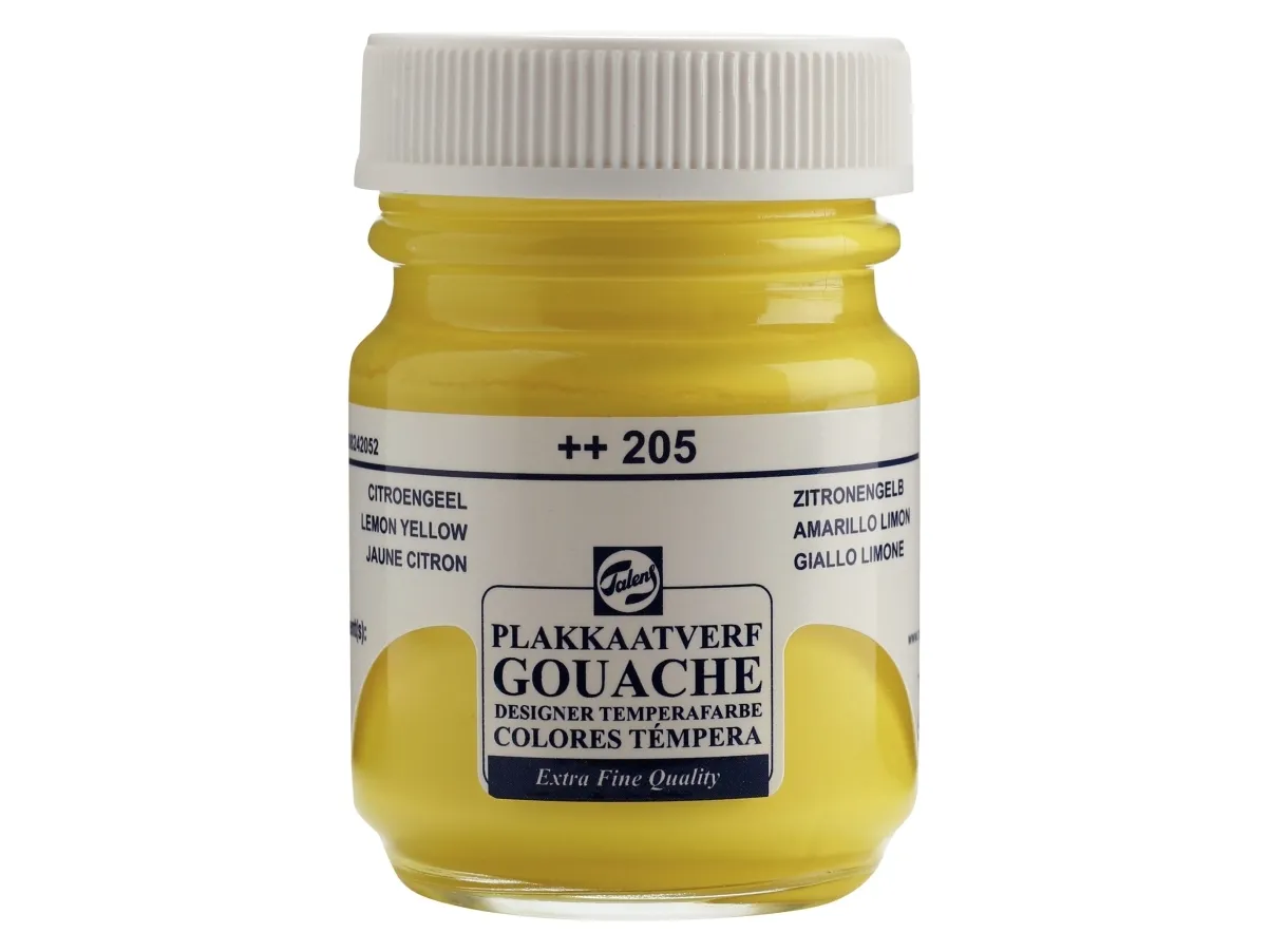 Talens Gouache Extra Fine Quality Bottle Lemon Yellow (Primary) 205 | Skola & Hobby - Konstmaterial - Gouache | GameStuff