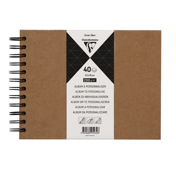 Clairefontaine Scrap Album, Kraft Brown Hardcover, wirebound,40 brown pages, 21x16cm, 200g, acid free