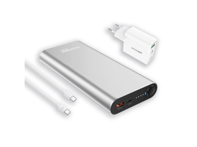 Realpower Pb-20000 Pd Pro Powerpack Powerbank 20000 Mah Litium Usb-C , Usb 3.0 Sølv