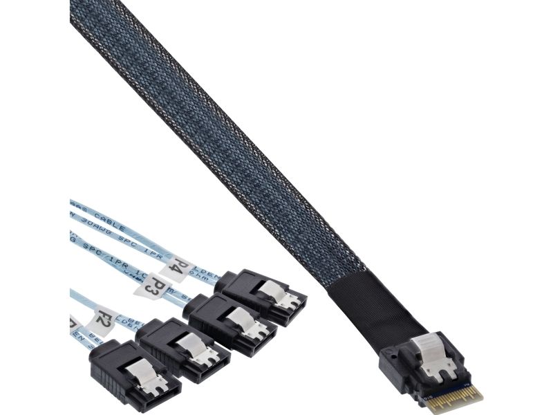 InLine 27646A, 0,5 m, SFF-8654 male, 4x SATA 7-pin, Lige, 12 Gbit/sek., Sort