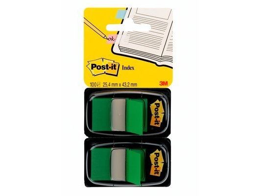 Indeksfaner, Post-it® 680-GN2, BxL: 25 x 44 mm, grøn, pakke med 2 stk