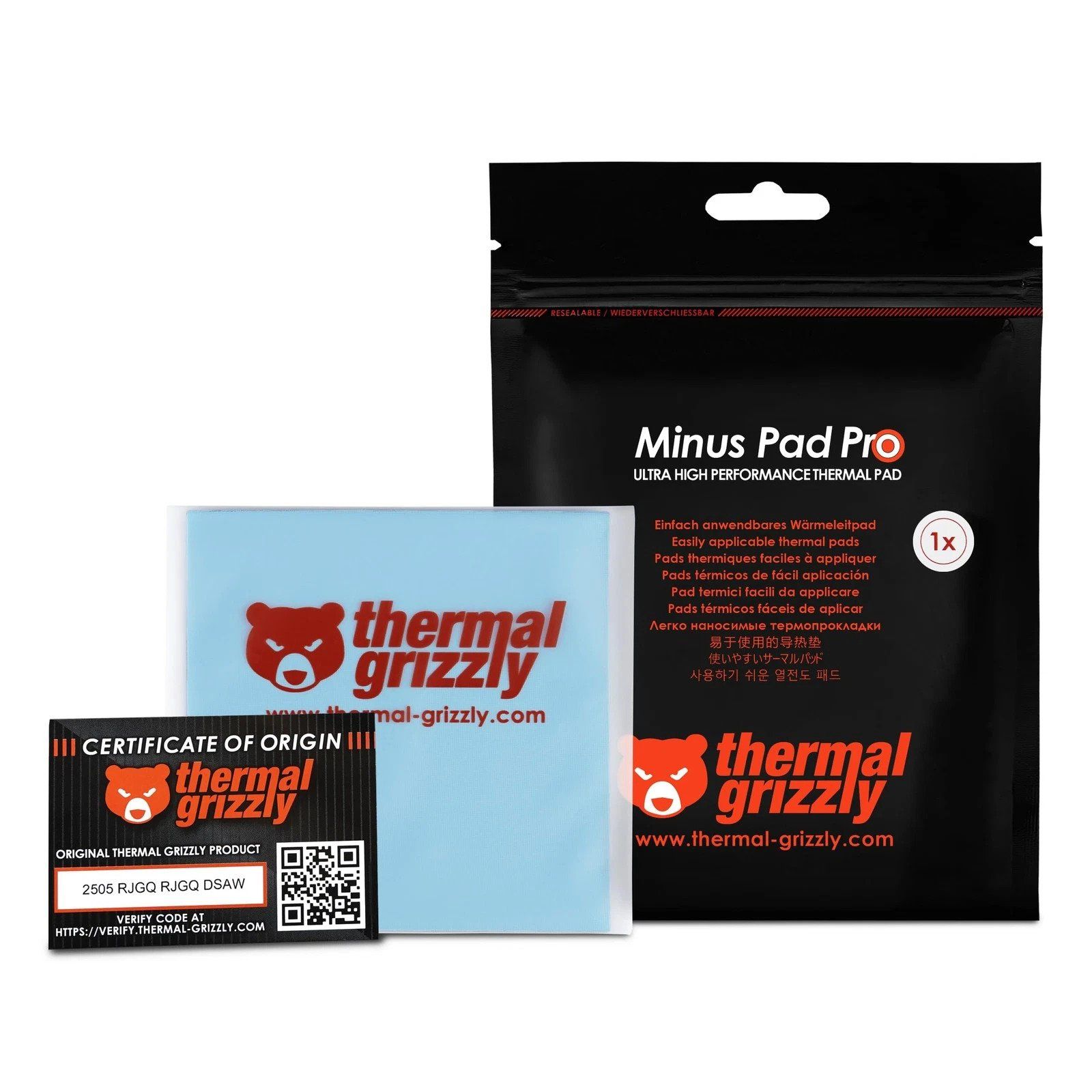 Thermal Grizzly Minus Pad Pro, Termisk pude, Sort, 100 mm, 100 mm, 1 mm, 1 stk