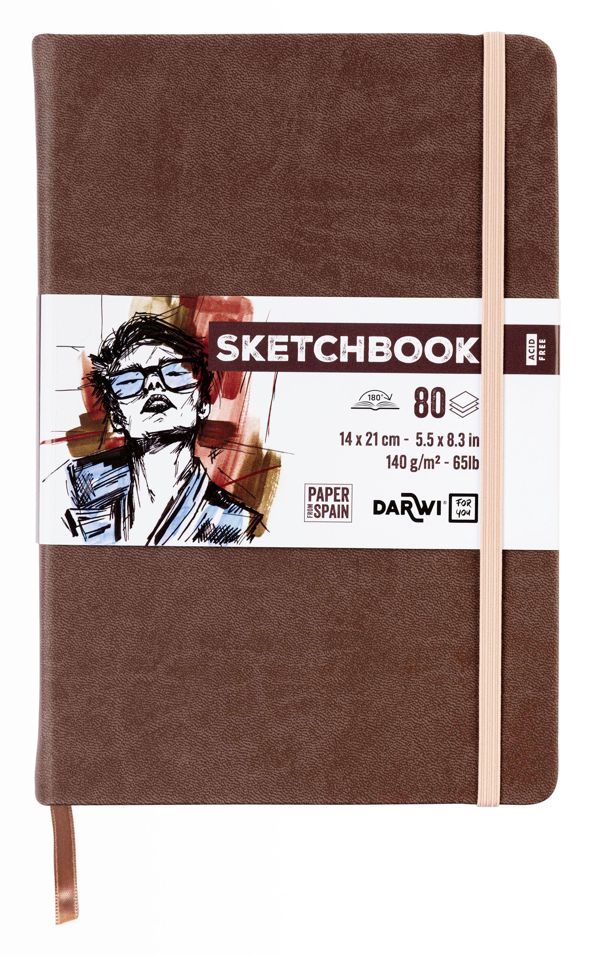 Darwi Skizzenbuch, Terrakottafarbener Einband A4 (21X29,7Cm) 80 Blatt Weißes, 140G Schweres Skizzenpapier, Kunstledereinband, Gummiverschluss Und Les