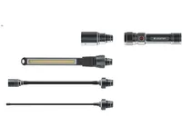 LEDLENSER Mulifunktionslampe med fire forskellige lygtemoduler. Genopladelig base. Lysstyrke op til 280 lumen.