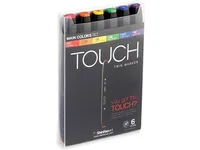 Touch Twin Marker 6stk basis farver, rund + kantet spids - perfekt til Cozy Coloring