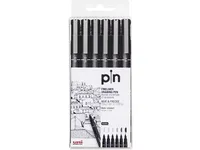 Fineliner Uni Pin 200 Svart 6-p, Uni-Ball