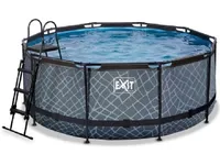 EXIT Stone svømmebasseng ø360x122cm med filterpumpe - grå, 10126 l, Innrammet basseng, Voksen og barn, 5 person(er), Stige, Værbestanding