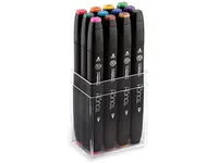 Touch Twin Marker 12stk basis farver, rund + kantet spids - Perfekt til Cozy Coloring
