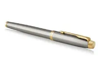 Parker IM, Børstet stål, Fyllesystem med patron, Blå, Aluminium, Messing, Metall, Rund spiss, Rustfritt stål