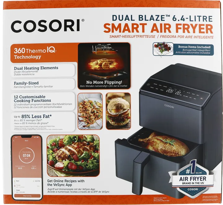 Cosori Dual Blaze Smart Air Fryer - CAF-P583S-KEUR - 6.4 Liter - Mørkegrå