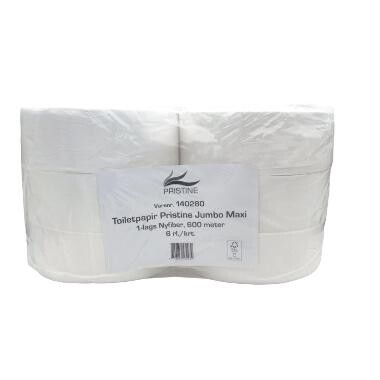 Toalettpapper Pristine Jumbo Maxi 1-lagers Ø27 cm, L600 m x B9,1 cm, vit, 6 rullar/krt