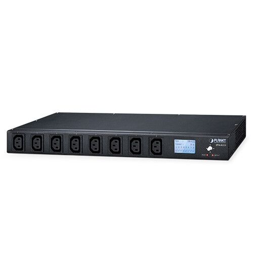 IP-based 8-port Switched Power Manager with 2 Cascaded Ports (AC 100-240V, 16A max. input, 8 IEC C13 outlet 10A max. output, LCD Displays, provides external tem