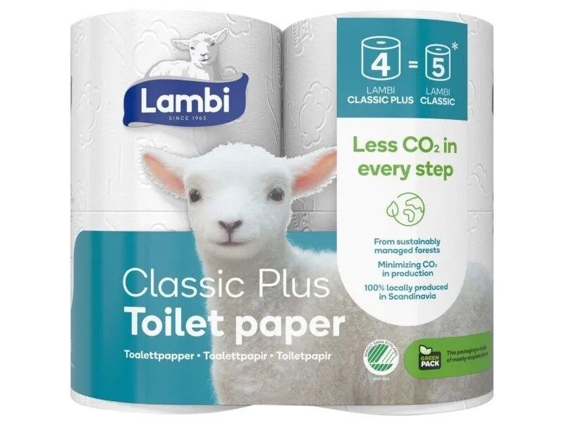 Toalettpapper Lambi Classic Plus 3-lagers L25,5 m vit, 7 pk x 4 rullar/påse (28 st)