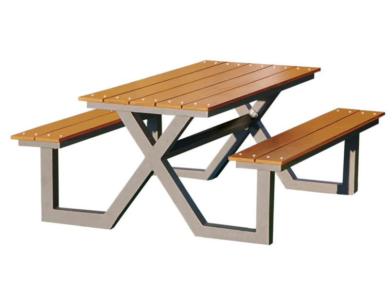 Hortus - Bord-/bænkesæt X-model teak nonwood og antracitstel, H: 72/44 x B: 151 x L: 176 cm