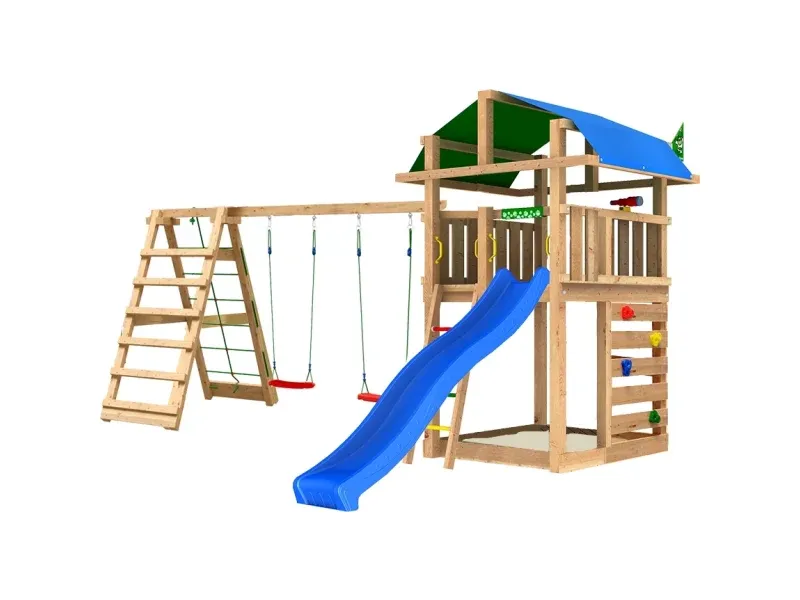 Legetårn Jungle Gym Fort 2.1 inkl. Climb Module og blå rutschebane (804-438CX)