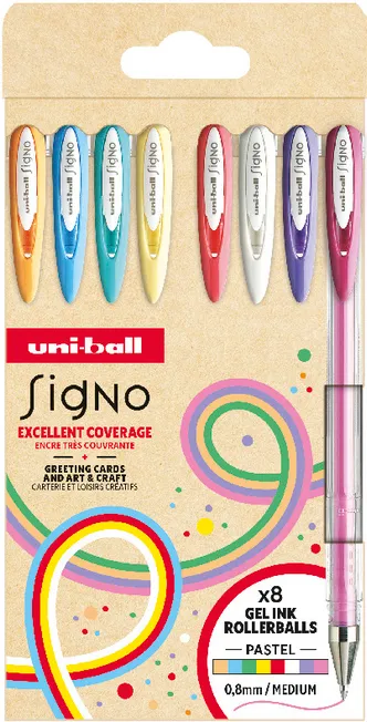 Uni Ball Signo Gel Pens 8st Pastellfärger UMN-120 (Angelic Colors) 0,8mm rad | Skrivredskap - Kulspetspennor & Reservoarpennor - Rullpennor | GameStuff