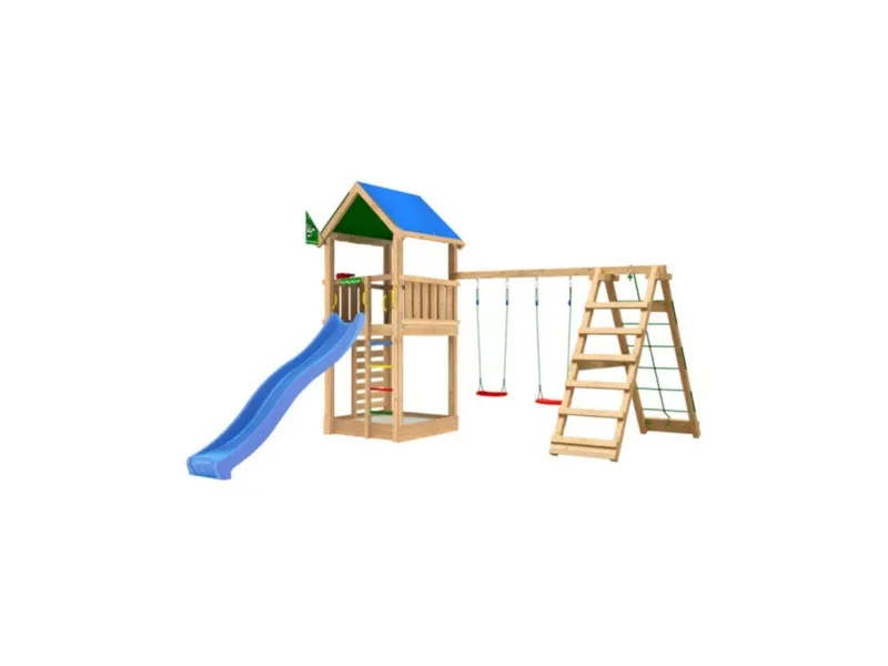 Legetårn Jungle Gym Lodge 2.1 inkl. Climb Module og blå rutschebane (804-436CX)