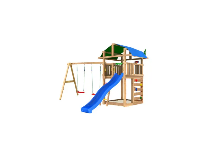 Legetårn Jungle Gym Fort 2.1 inkl. Swing Module og blå rutschebane (804-438SX)