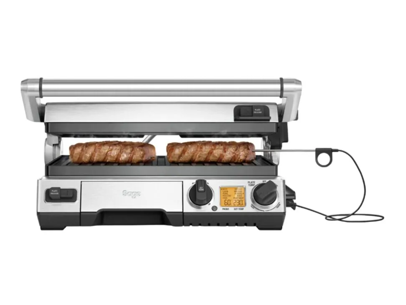 Sage the Smart Grill, Rostfritt stål, Gjuten aluminium, Rostfritt stål, Rektangulär, Rotations-, Lock med gångjärn, LCD