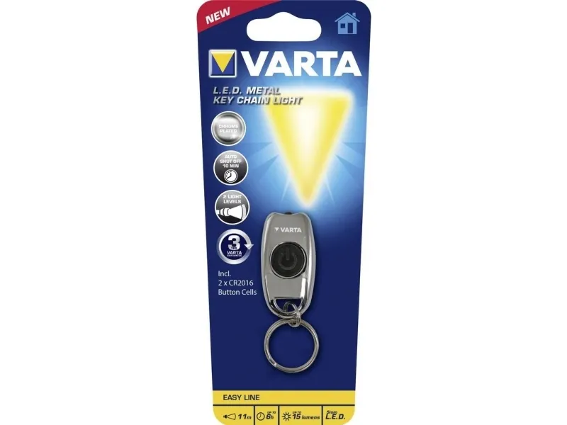 Varta L.E.D. METAL LIGHT, KEY 15 CR2016 LED, Chrom, m, lm, Schlüsselanhänger-Blinklicht, CHAIN 11