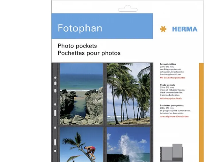 HERMA Pochettes transparentes A4 Fotophan, pour photos 10x15