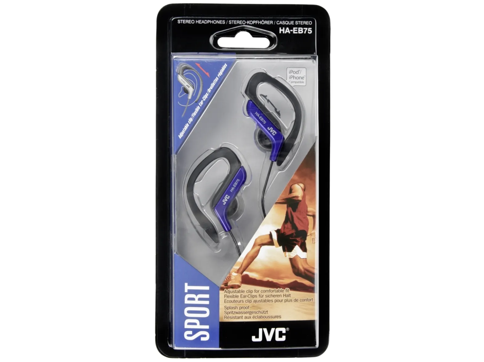 JVC HA-EB75-A Sports Ear Adjustable Clip Headphones, Blue