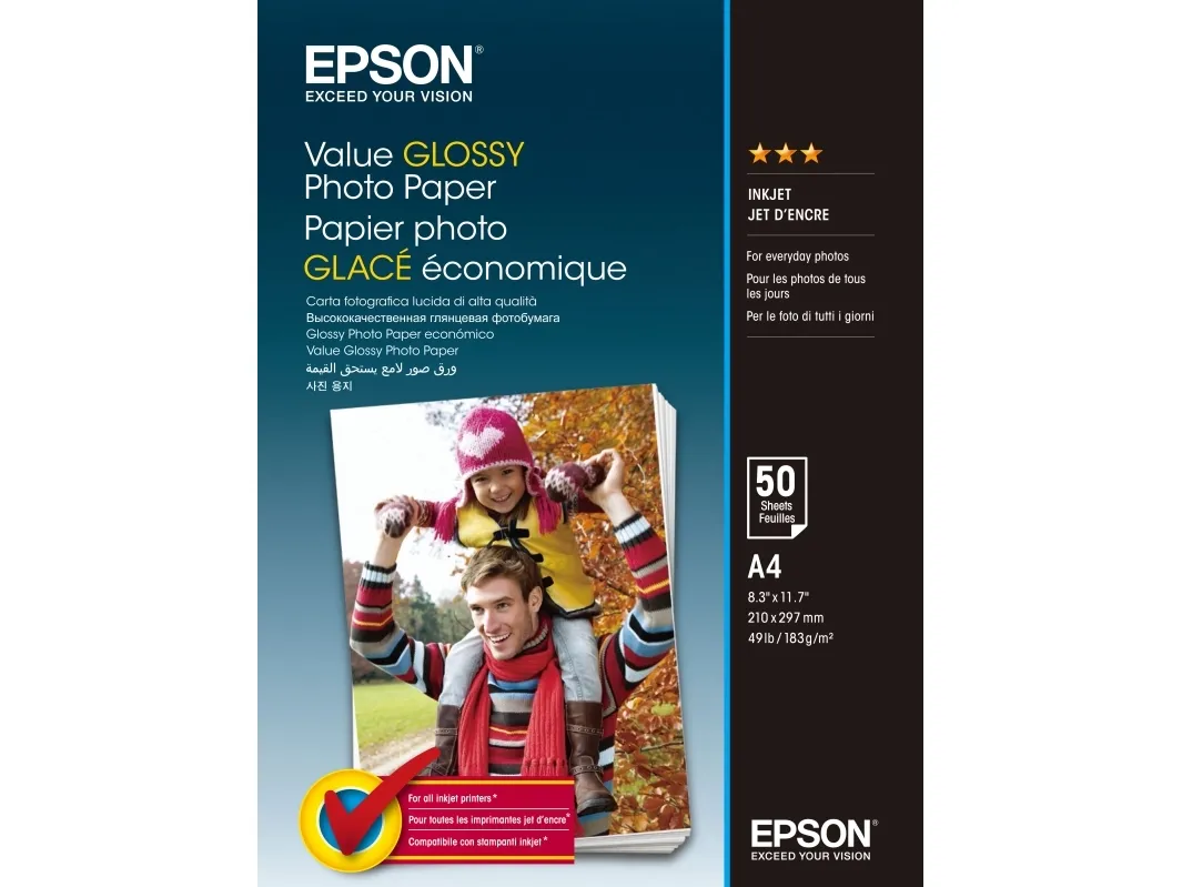 Epson Value Glossy Photo Paper - A4 - 20 Blätter, Glanz, 183 g/m², A4, 20  Blätter, - Expression Premium XP-900 - Expression Premium XP-830 