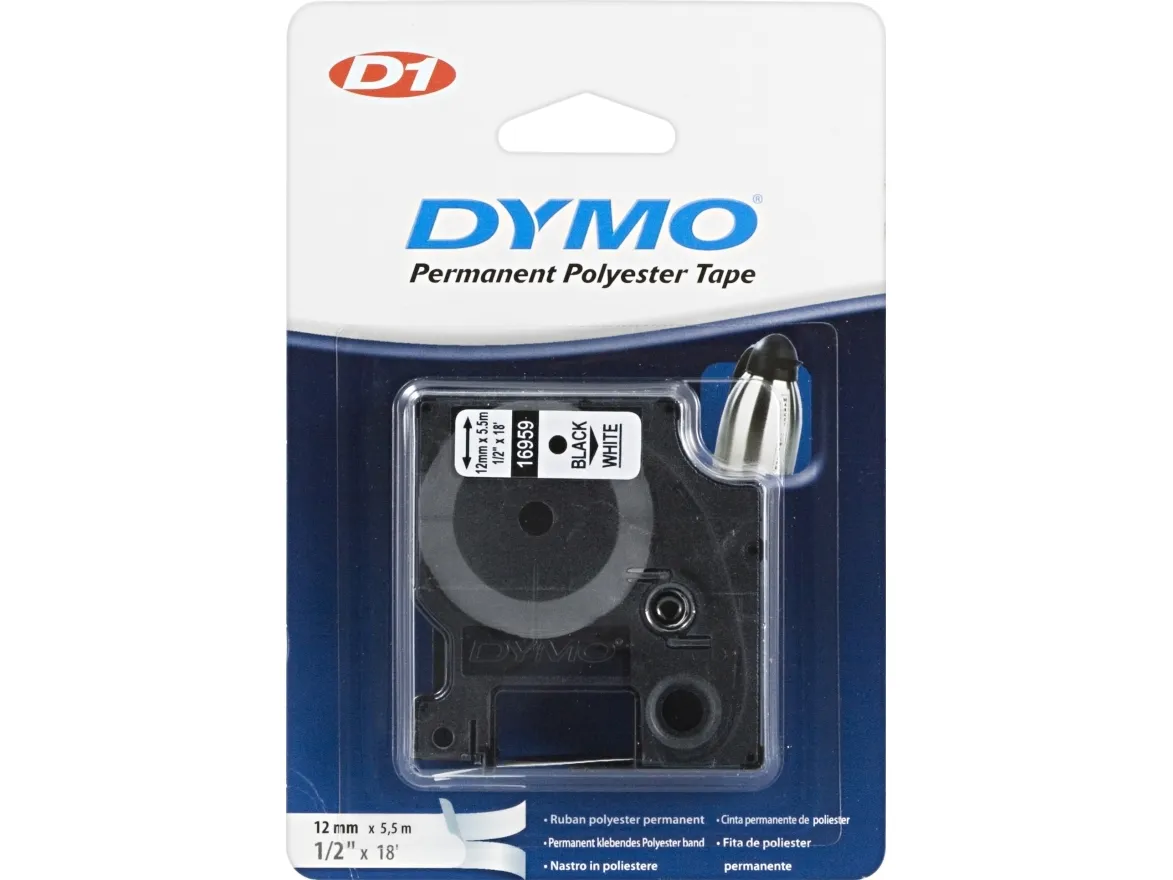 Dymo S0718060/16959 ruban d'étiquettes permanentes polyester 12 mm