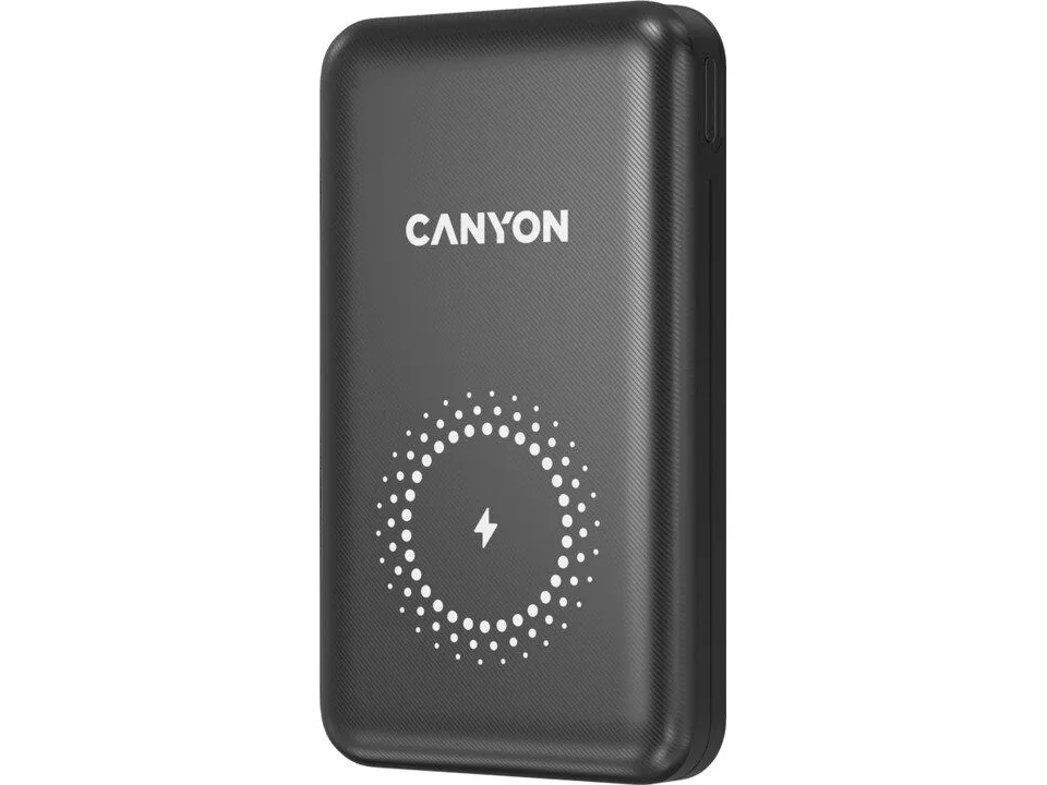 Canyon PB-1001 - Trådlös powerbank - Li-pol - 10000 mAh - 3 A - PD, QC 3.0  - 2 utdatakontakter (USB, USB-C) - på kabel: USB-C - svart