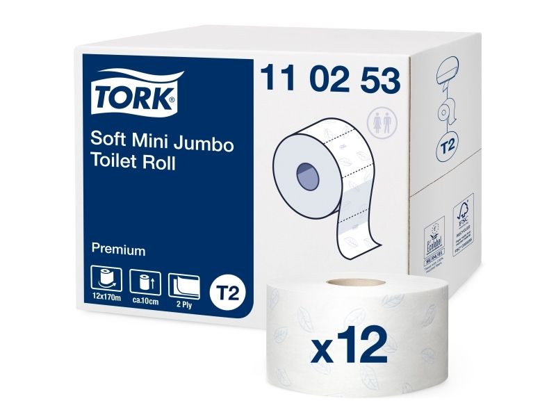 Tork Weiches Mini Jumbo Toilettenpapier, 1214 Blätter, Weiß, Papier, 170 M, 14 Cm, 9,7 Cm