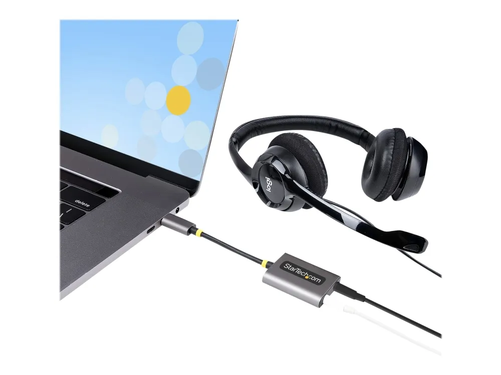 StarTech.com USB-C Headphone Splitter, USB Type C Dual Headset Adapter  w/Microphone Input, USB C to 3.5mm Adapter/Earphone Dongle, USB C to Audio  Jack/Aux Output - Mic and Headset Controls, Built-in 24-bit DAC (