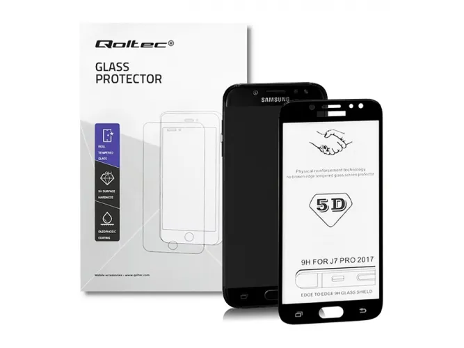 Qoltec Premium Tempered Glass Skærmbeskytter for mobiltelefon - 3D - glas - 5" - rammefarve sort - for 3