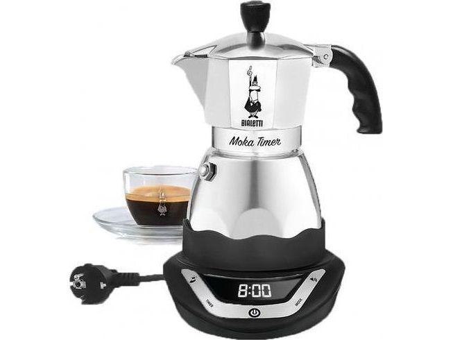 Bialetti Moka Timer, Elektrische Espressokanne, Gemahlener Kaffee, Schwarz, Silber