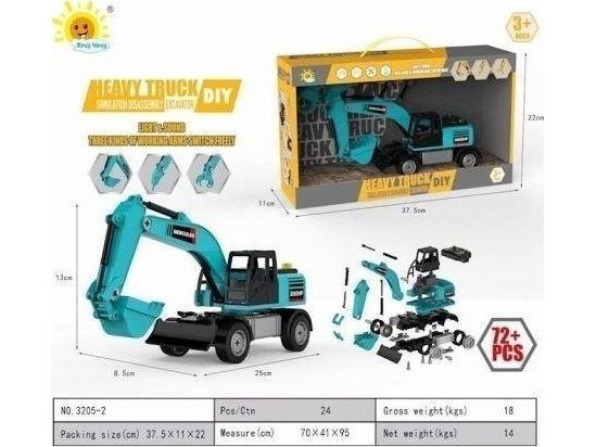 Blå grävmaskin med 3 spetsar skopa grip hammare DIY 3205-2