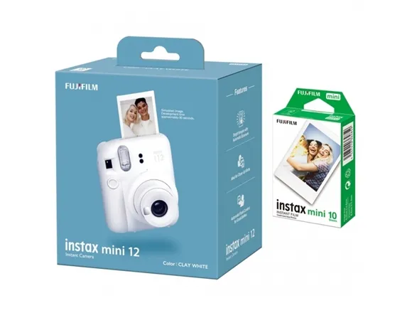 Fujifilm Sofortbildkamera instax Weiß+instax (10pl) mini CLAY mini glossy 12