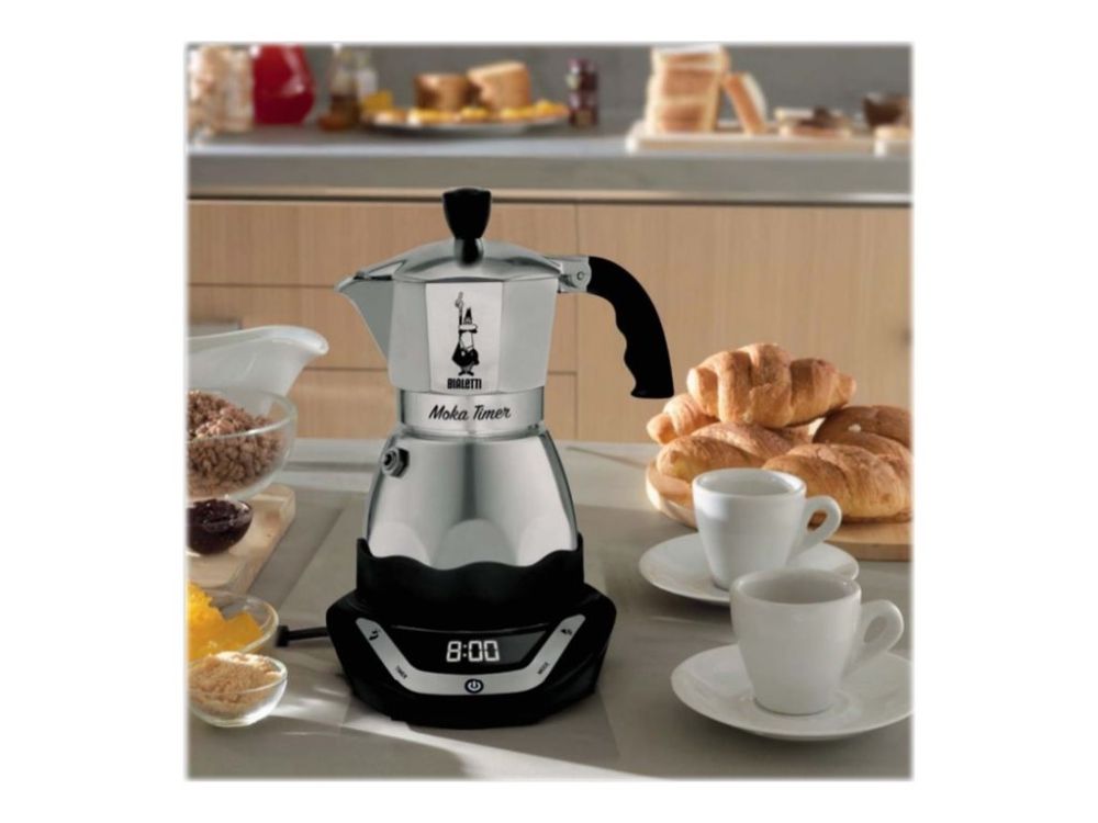 Bialetti Moka Timer, Elektrische Espressokanne, Gemahlener Kaffee, Schwarz, Silber