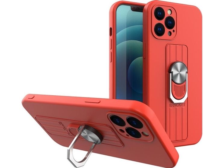 Ring Case silicone case with finger grip and stand for iPhone 13 Pro Max red