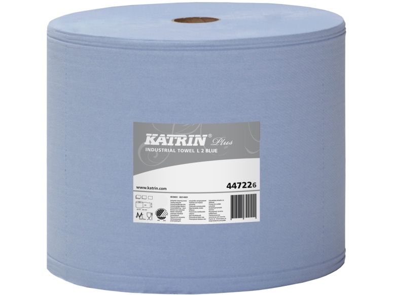 Aftørringspapir Katrin Plus Blå 26Cmx350m 2Rul/Pak 447226 - (2 Ruller Pr. Karton)