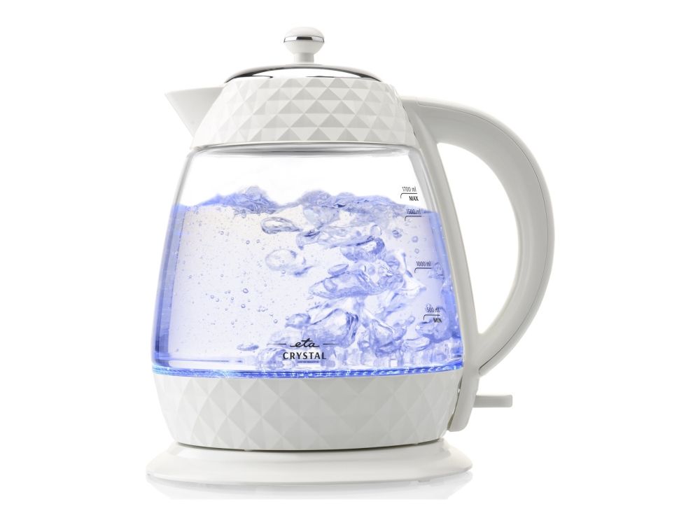Valkoinen Eta Crystal, 1,7 L, 2200 W, Läpinäkyvä, Lasi, Veden Tason Ilmaisin, Ylikuumenemissuoja