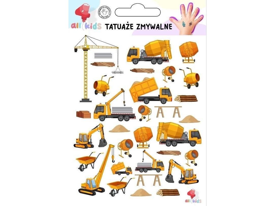 Tj långverkande tatueringar för barn – byggmaskiner