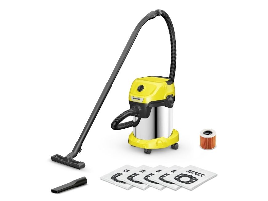 Støvsuger KARCHER Våd- og tørstøvsuger WD 3 S V-17/4/20 + 4 FB 1000 watt Sugeeffekt 230 W Kapacitet 17 l Støj 74 dB Gul Vægt 4,8 kg 1.628-152.0 billede 1