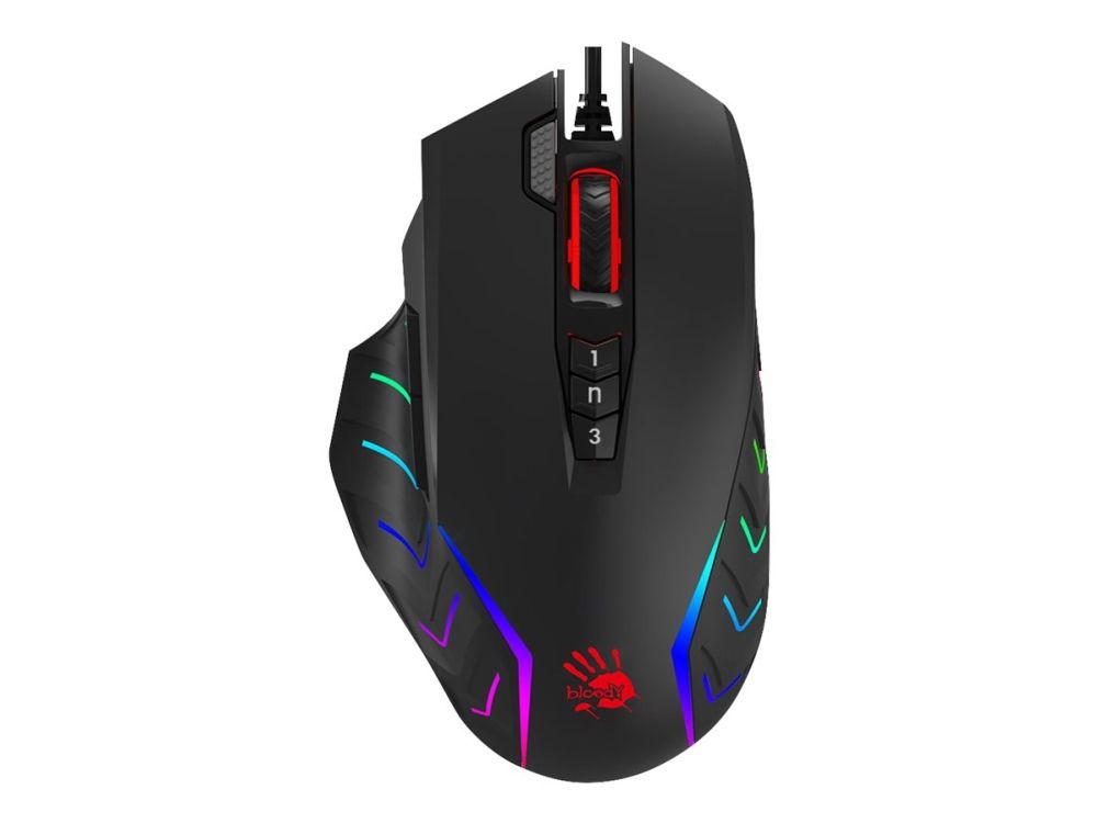 Bloody J95S - Mus - 2-brännare, rgb-animering - 9 knappar - kabelansluten - USB - stensvart - låda