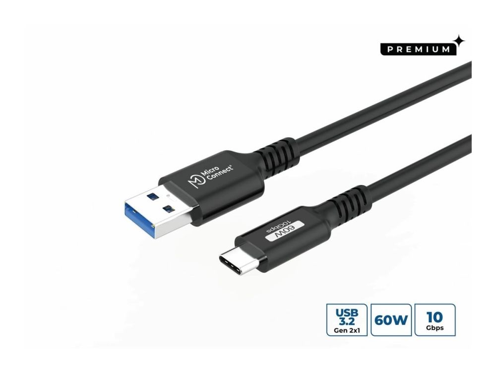 MicroConnect Premium - USB-kabel - USB-C (hane) till USB typ A (hane) - USB 3.2 Gen 2 - 20 V - 3 A - 15 cm - USB Power Delivery (60W), upp till 10 ...